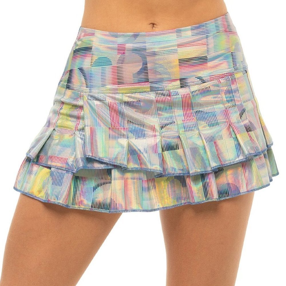LUCKY IN LOVE COUNT ME IN SHIMMER silver blue tennis SKIRT sz LARGE